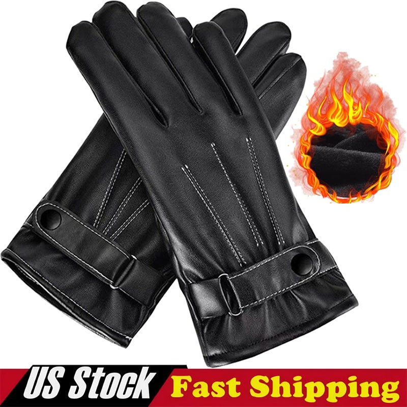 Black Driving Leather Soft Fleece Lined Thermal Winter