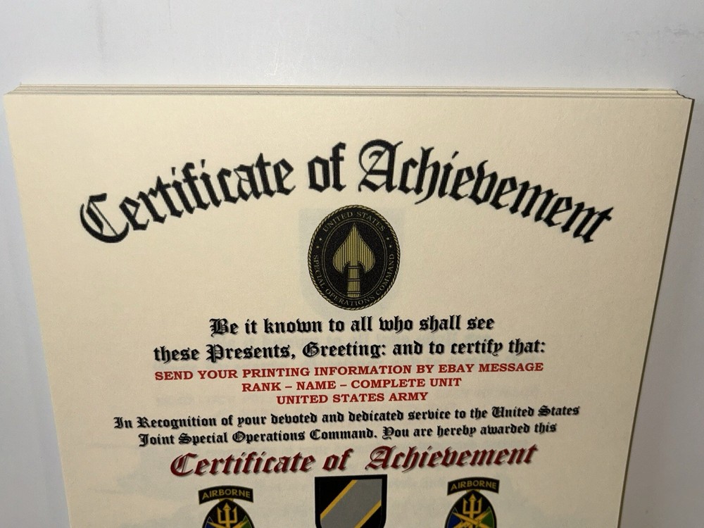 U.S. ARMY - JOINT SPECIAL OPERATIONS COMMAND - CERTIFICATE OF ACHIEVEMENT
