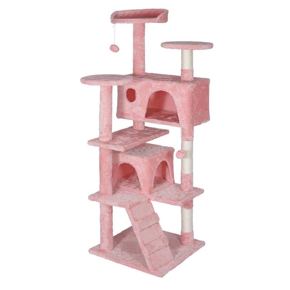 55 Inch Cat Tree Tower Condo Scratching Post Kitten Activity W/3 Perches Pink