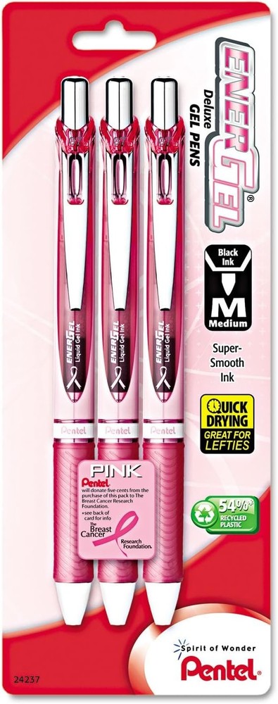 Pink BCA Enerl Retractable Liquid l Pen,Medium Line, Metal Tip,