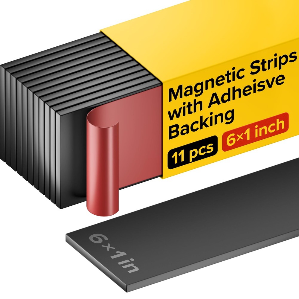 Magnet Strips with Adhesive Backing - Flat Thin Magnetic 11 pcs 6x1”, Black