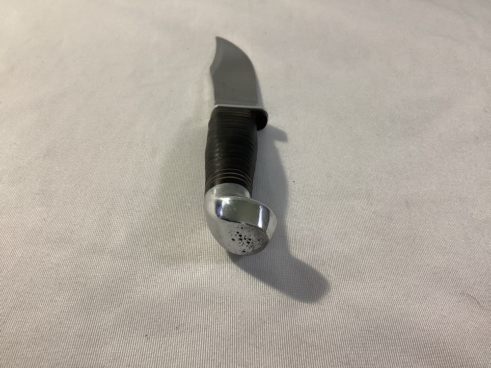 Vintage Fixed Blade Leather Stacked Handle Knife No Markings