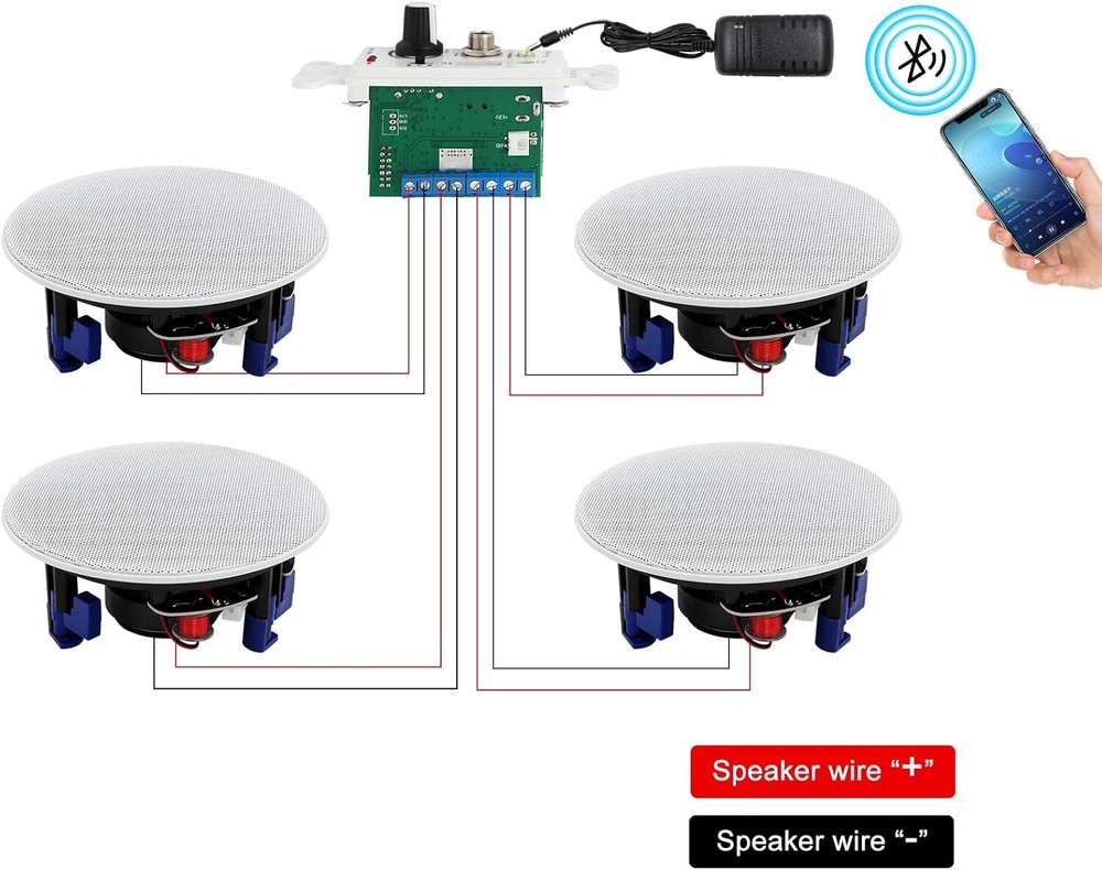 Herdio 4PCS Ceiling Speakers +4 Channel Bluetooth Amplifier Receiver Theater