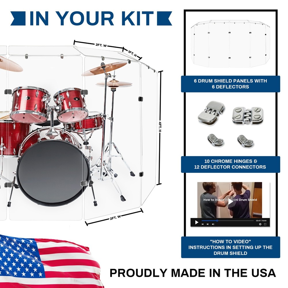 Drum Shield / 6 Panel Drum Shield with Deflectors 5ft Tall