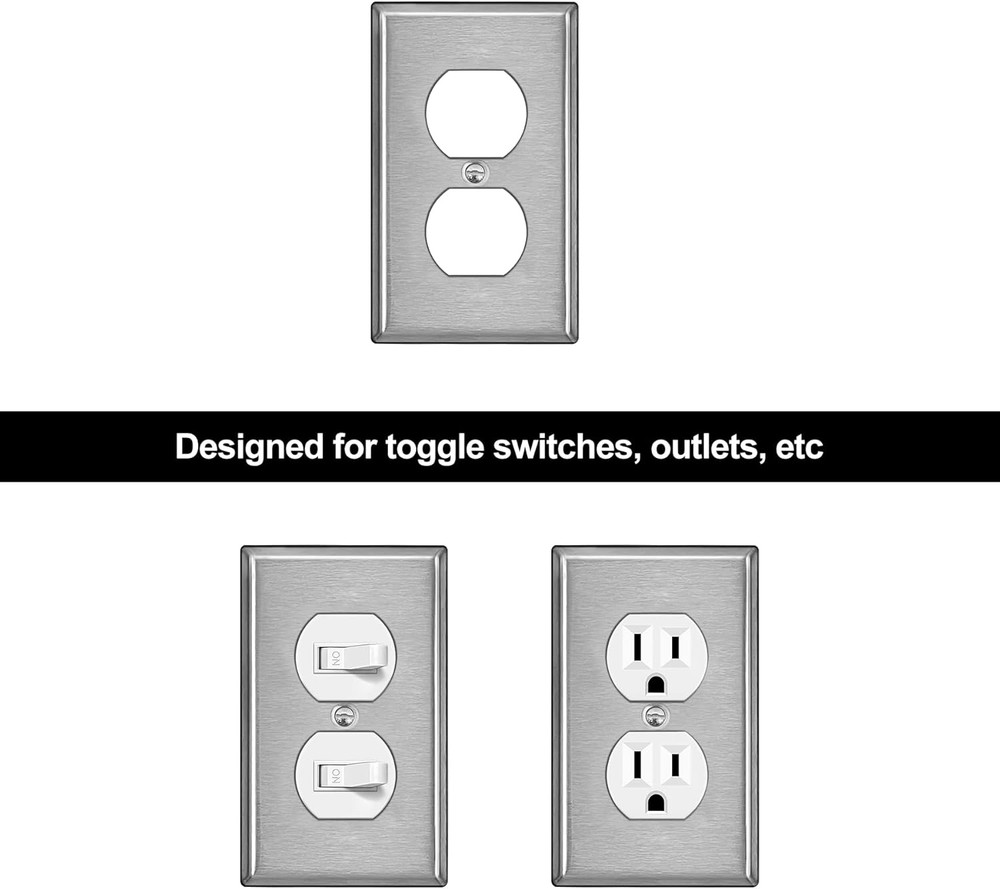 Stainless Steel Duplex Outlet Wall Plate 10 Pack