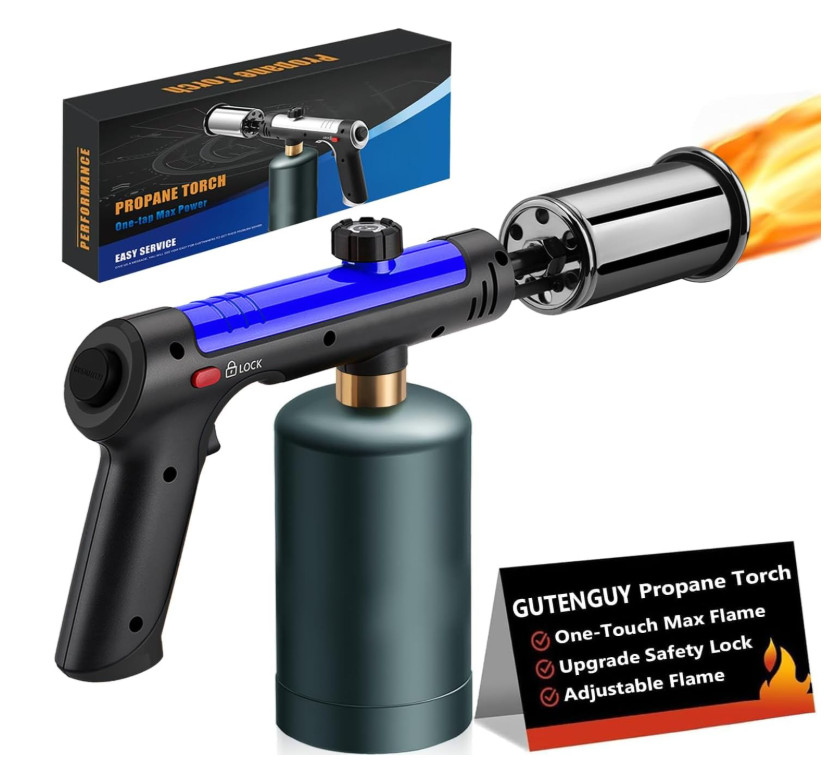 Powerful Propane Torch with Max Fire, Adjustable Kitchen Torch with Safety Lock