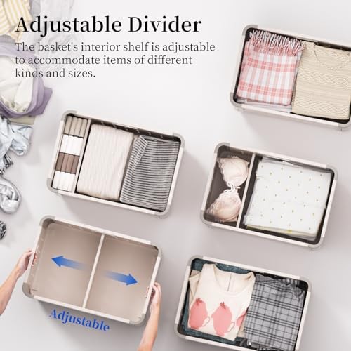 Laundry Basket with Divider for Pre-Sorting, 42L Stackable Plastic 1 Pack