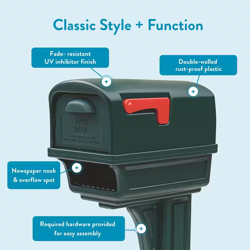 Gentry Green, Medium, Plastic, All-In-One Mailbox and Post Combo