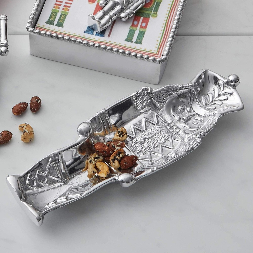 MARIPOSA Nutcracker Nut Dish, 10", Silver - Festive Holiday Server