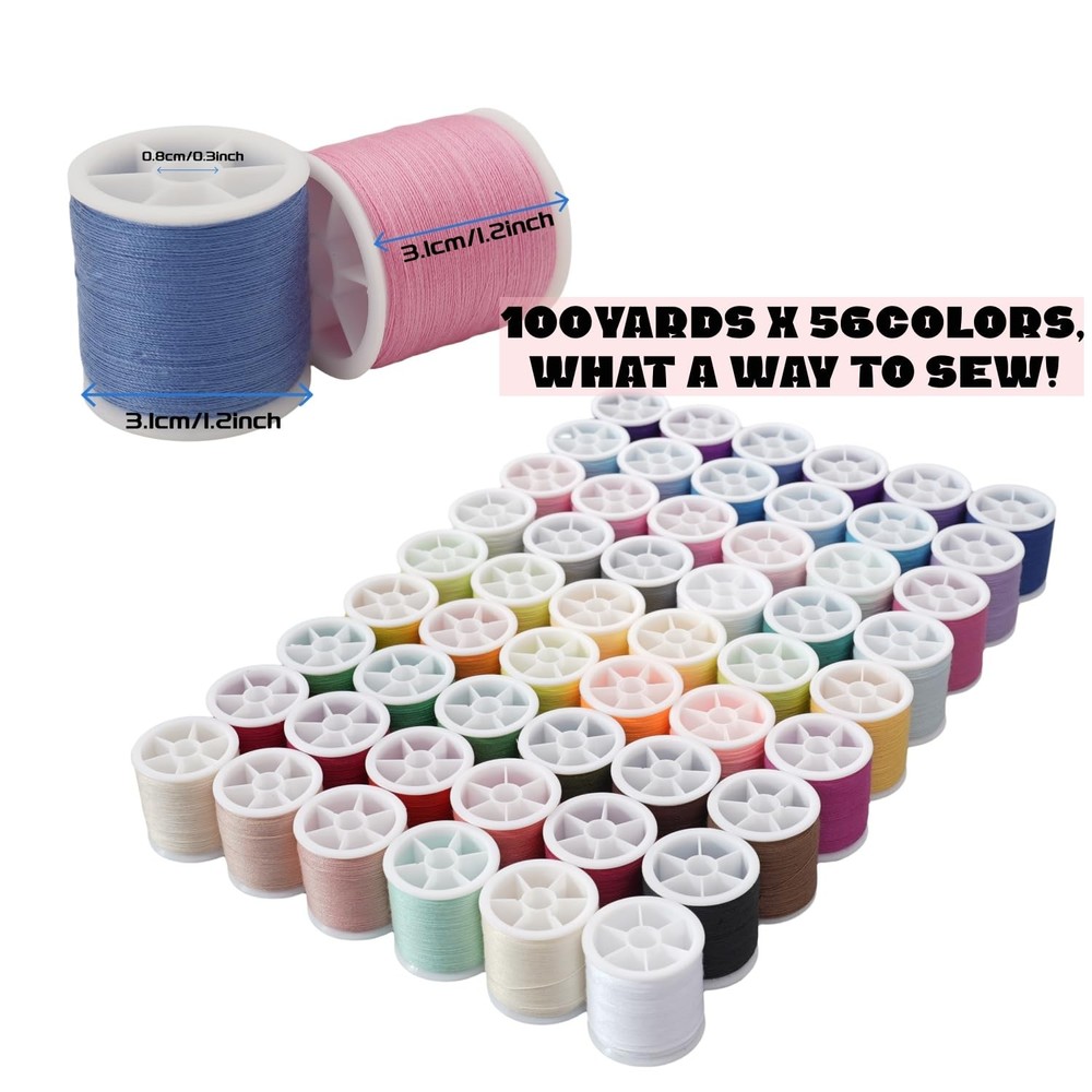 56 Spools Sewing Thread Kit for Hand and Machine Use Colorful Polyester Set