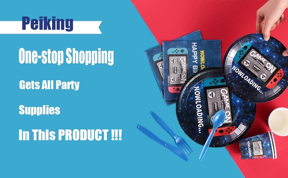 162CT Video Ge Party SuppliesTableware Kit - Blue, Serves 20 Guests -