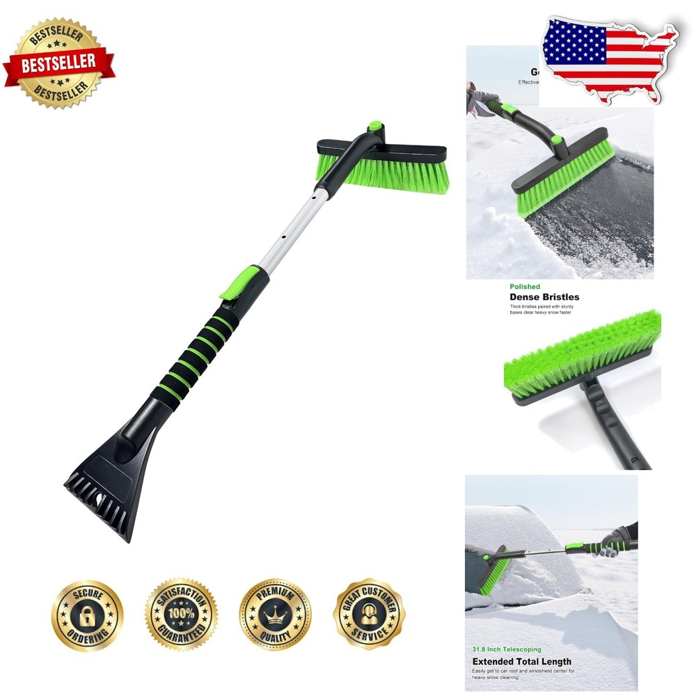 Extendable Snow Brush Ice Scraper Green 31.8" Extendable Foam Grip