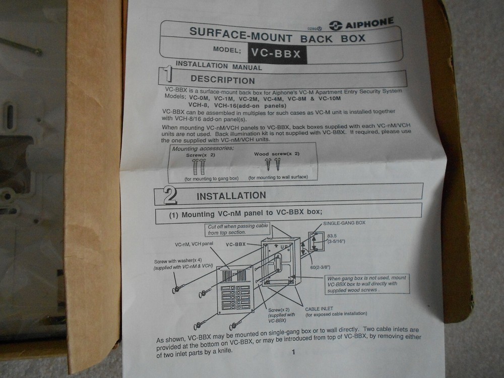 AIPhone VC-BBX mounting box NEW
