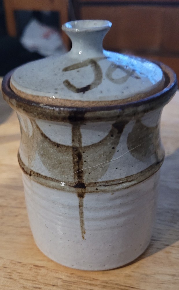 Studio Art Pottery Jam Jar w/Lid Signed Brown Glazing