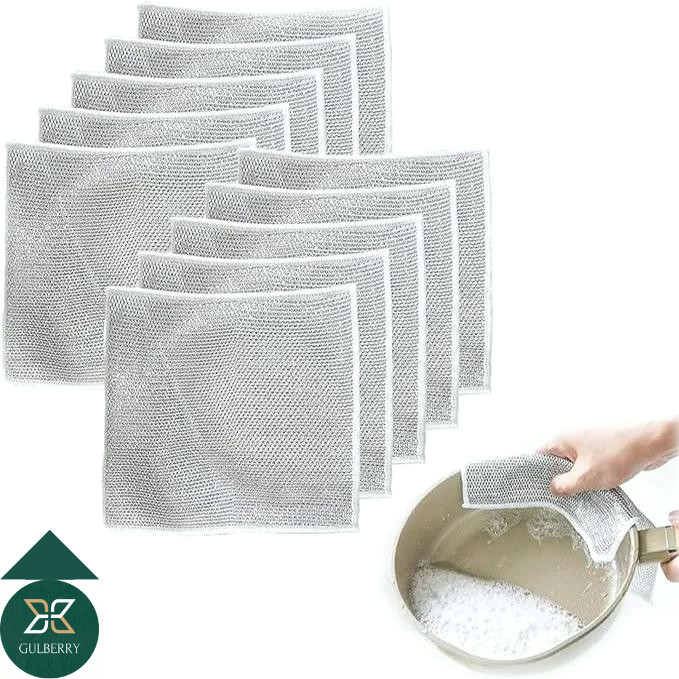 5 Pack Double Layer Steel Wire Dishcloth Non Scratch Reusable Cleaning Rag