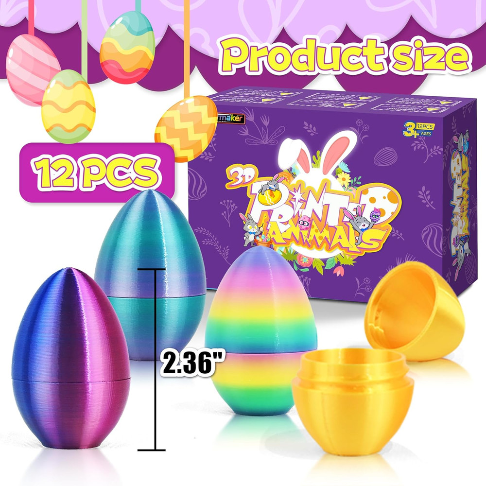 12 PCS 3D Printed Dragon Easter Empty Eggs, 2.36" Empty Eggs Fillable Eggshells