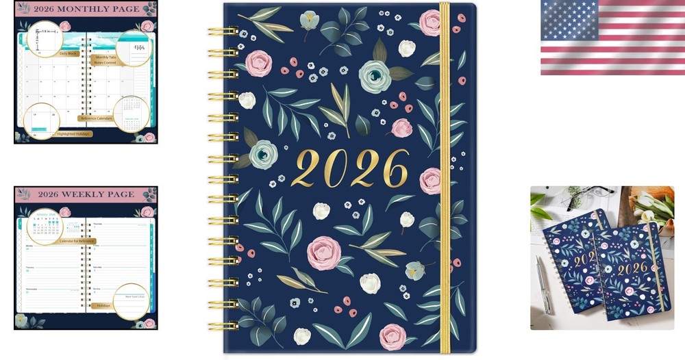 Portable Floral Planner 2026: Ample Writing Space with Elastic Closure Strap