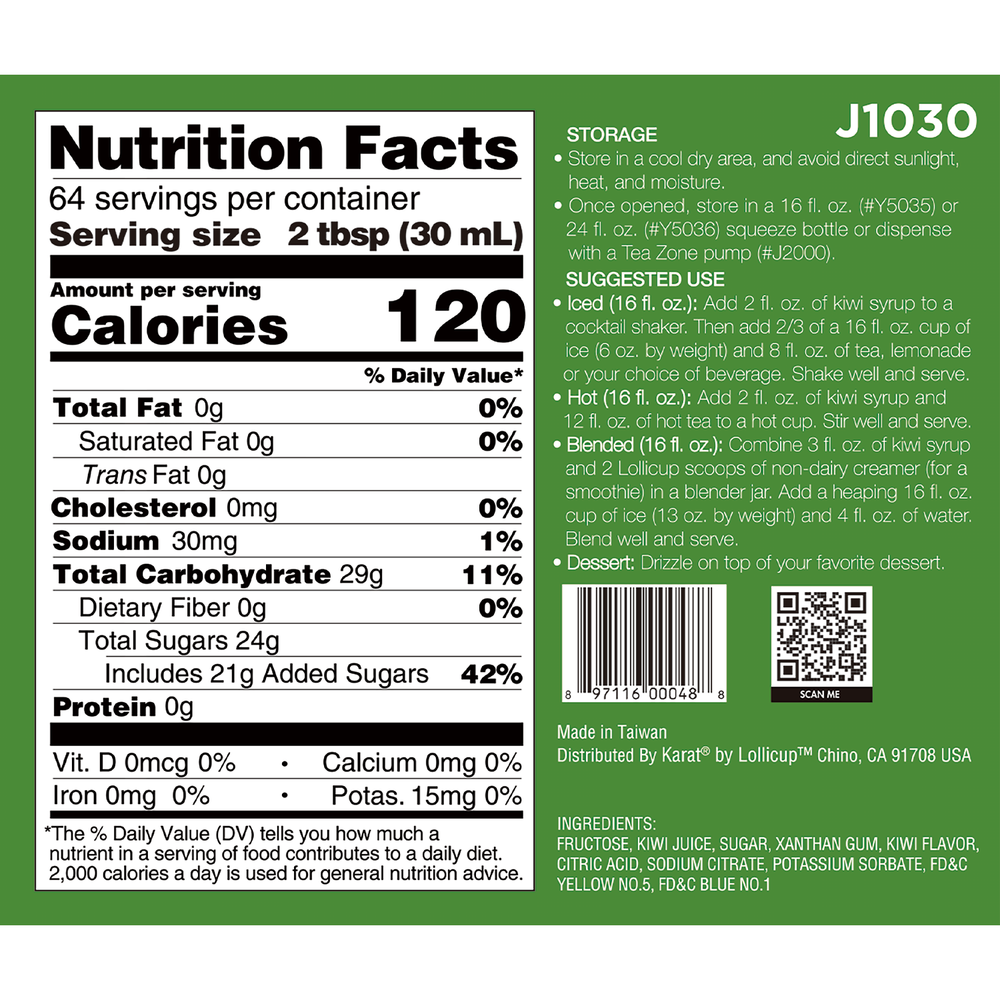 Tea Zone Kiwi Syrup (64oz), J1030