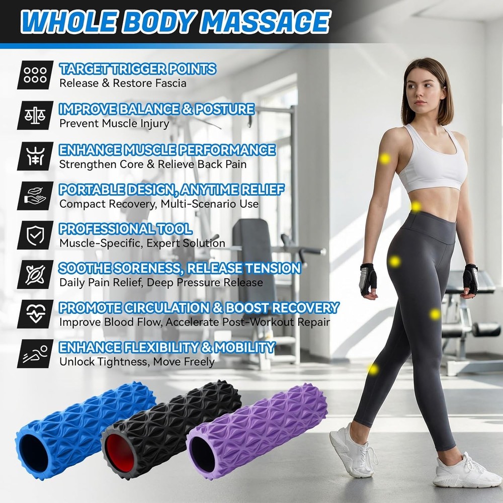 Foam Roller for Deep Tissue Massager, 15" High Density Diamond-Shaped Texture, M