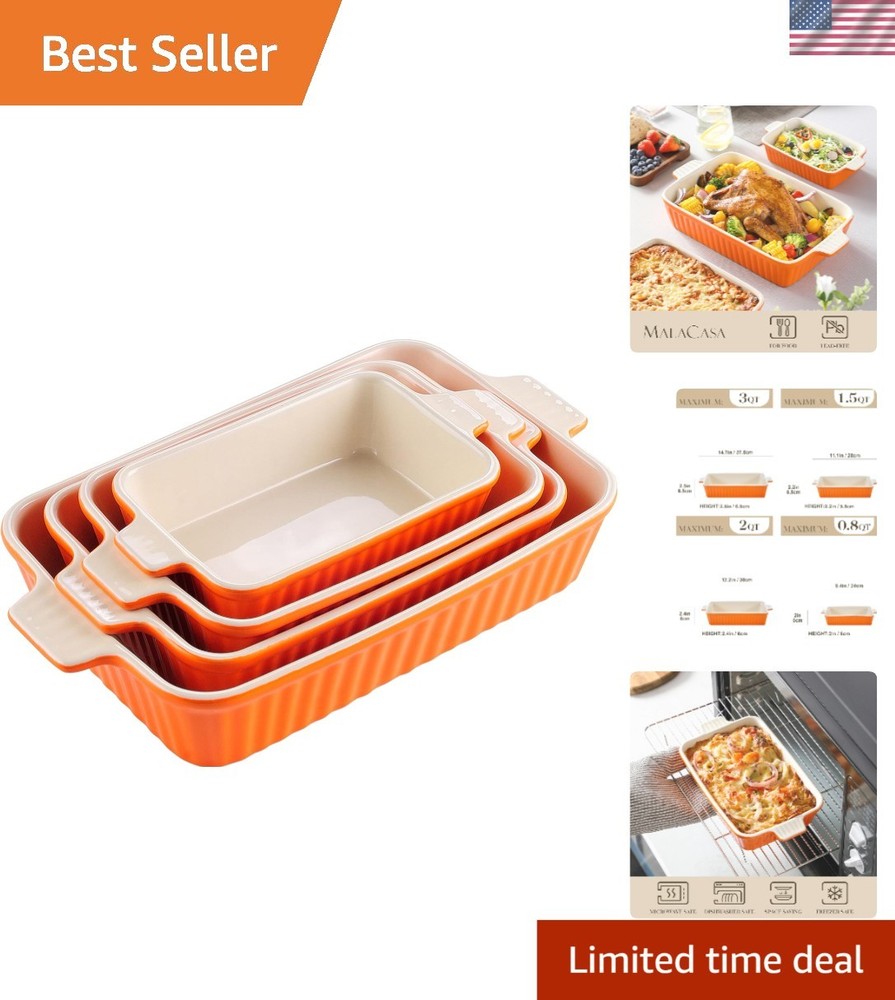 Bakeware Set of 4 Ceramic Baking Pans Rectangular Oven Safe Casserole Dish