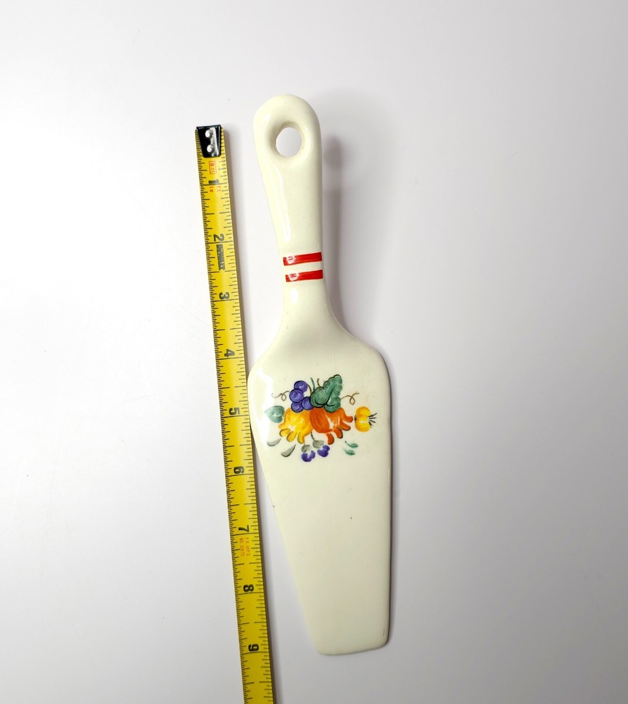 Vintage Ceramic Cake Server Spatula Knife Floral Fruit Design
