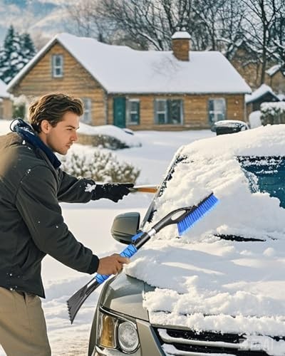 33" Extendable Snow Brush & Ice Scraper for Car Windshield - Foam Grip, Soft Bro