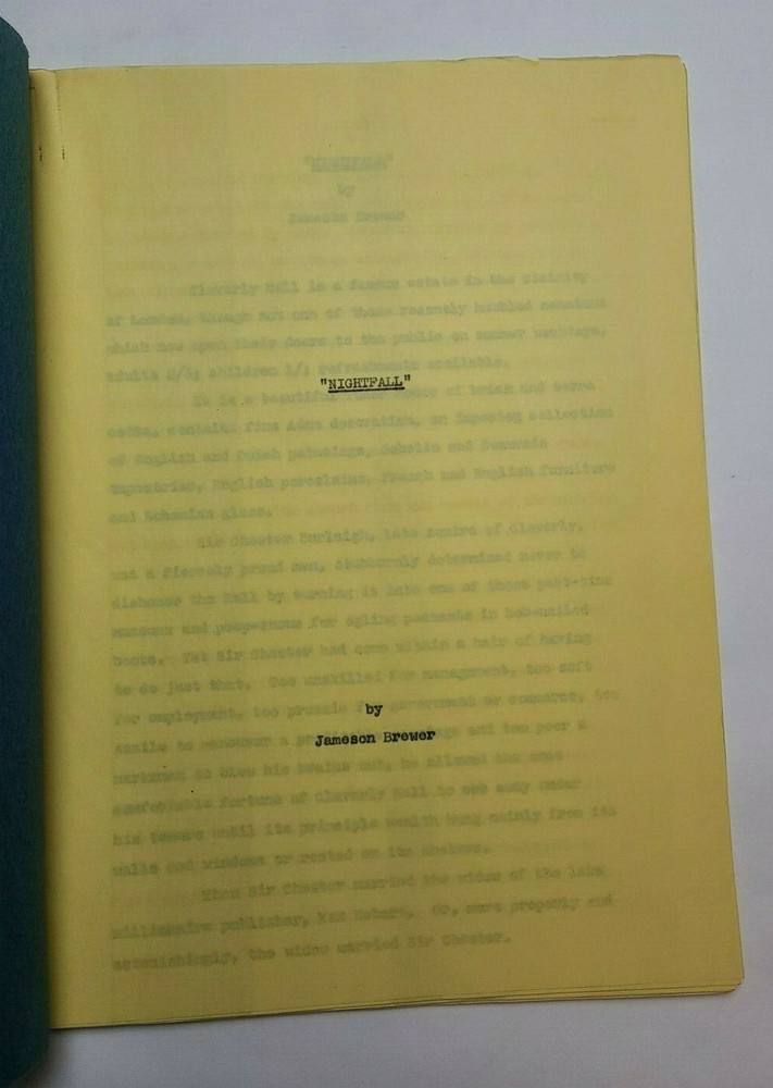 NIGHTFALL / Jameson Brewer 1960's Unproduced TV Script SYNOPSIS