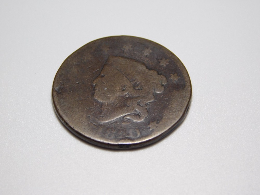 OLD US COPPER COINS 1820 CORONET HEAD LARGE CENT *SCRATCHES ON REVERSE*