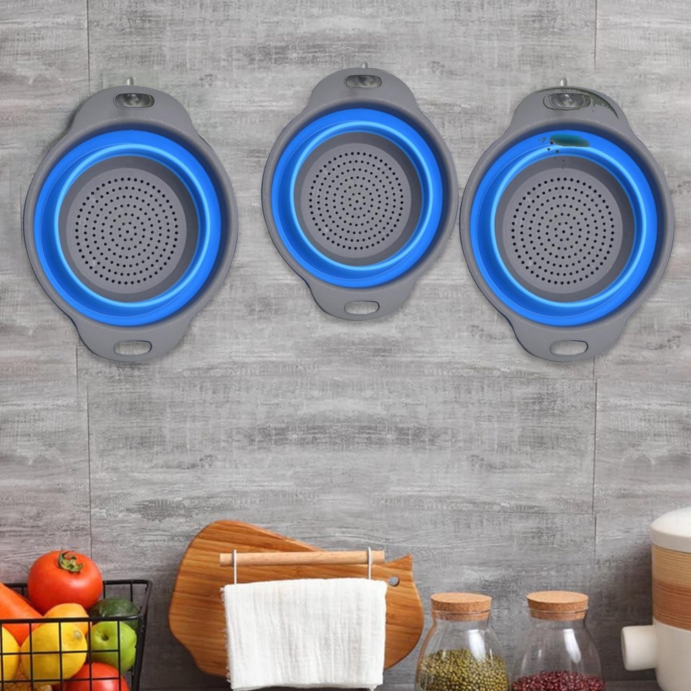 Foldable Colander Set, 2 PCS Grade Silicone Strainer, Blue