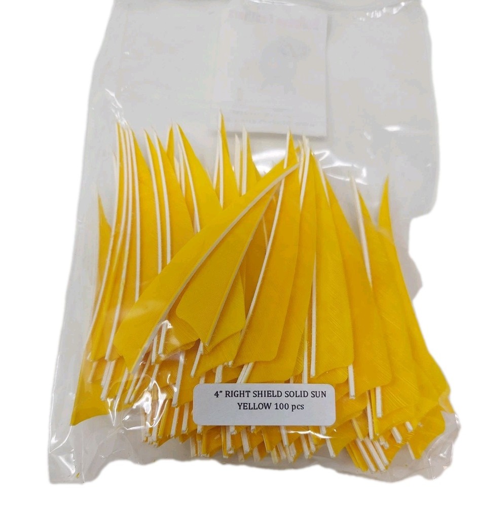 100 Pack Bullseye Archery Feathers 4" Right Wing: Shield Solid Sun Yellow