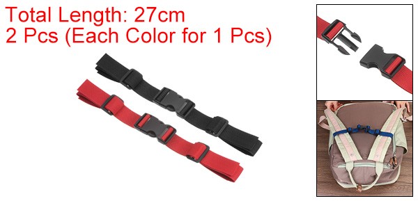 2Pcs Backpack Chest Strap Set Strap w/ Quick-Release Buckle Black Red