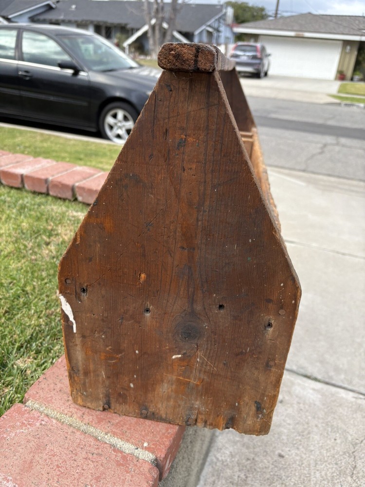Vintage Handmade Wood Tool Caddy Tool Box Rustic Tray Extra Long.