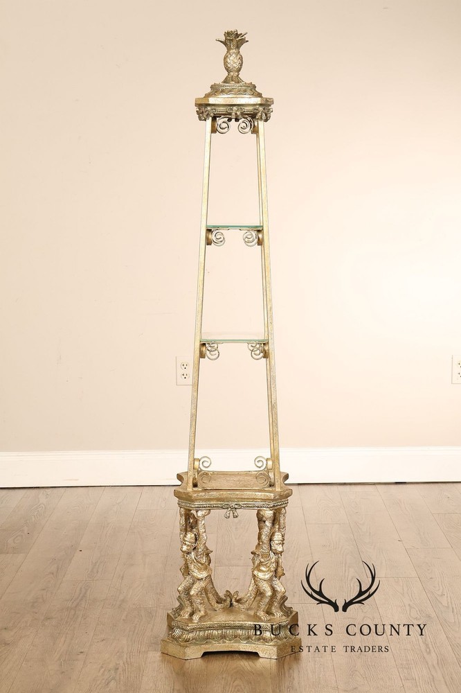 Figural Monkey Form Gilt Metal Obelisk Étagère