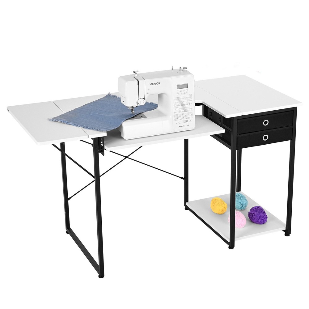 HOT/ Sewing Table,Multipurpose Sewing Machine Table with Drawers,Foldable Side