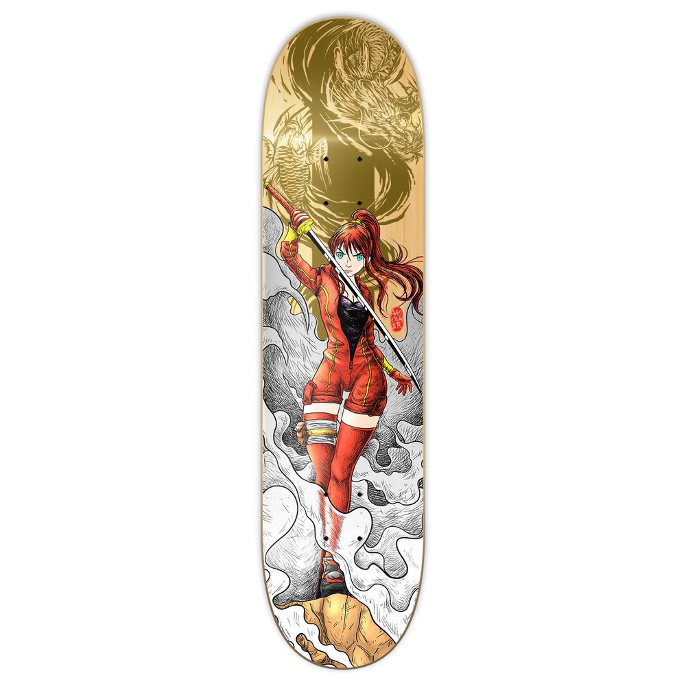 Yocaher Skateboard Deck - Samurai Series - Girl Samurai Gold Dragon- DECK ONLY