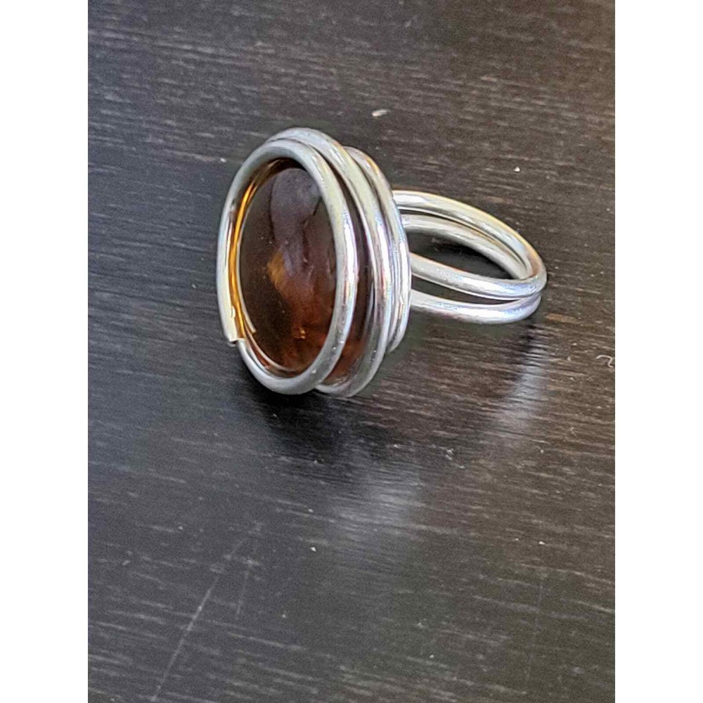 Ocean Glass Candy Cocktail Statement Wrapped Rings Silver Amber Size 7
