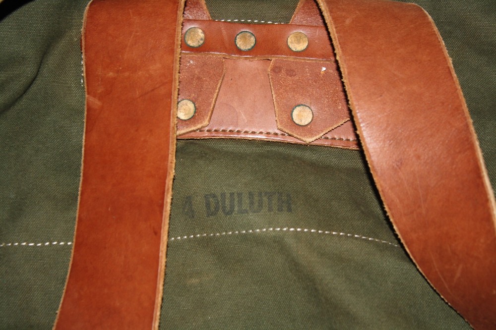 Large Olive Green Canvas Duluth Pack Leather #4 Camping Hiking Sack Backpack