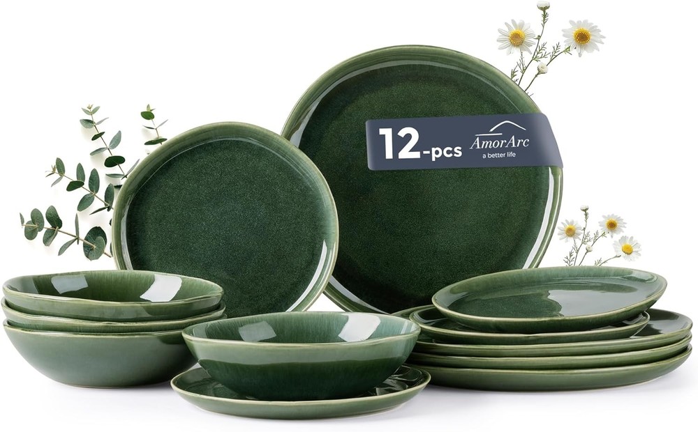 Ceramic Dinnerware Sets,Handmade Reactive Glaze Stoneware Plates & Bowls
