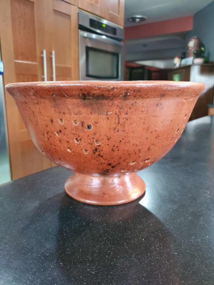 Antique colander Large Clay bowl strainer Rustic colander Deep Colander