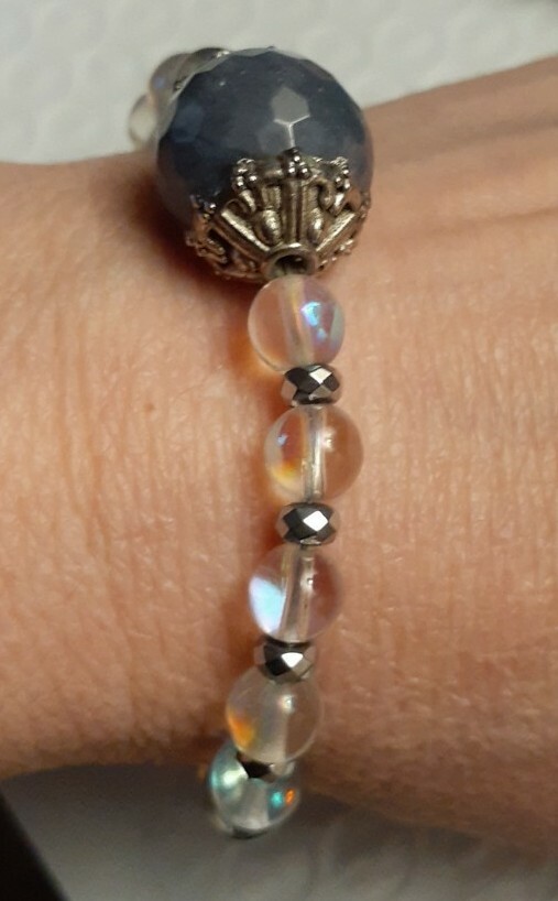Artisan blue agate rock crystal hematite toggle bracelet size Average