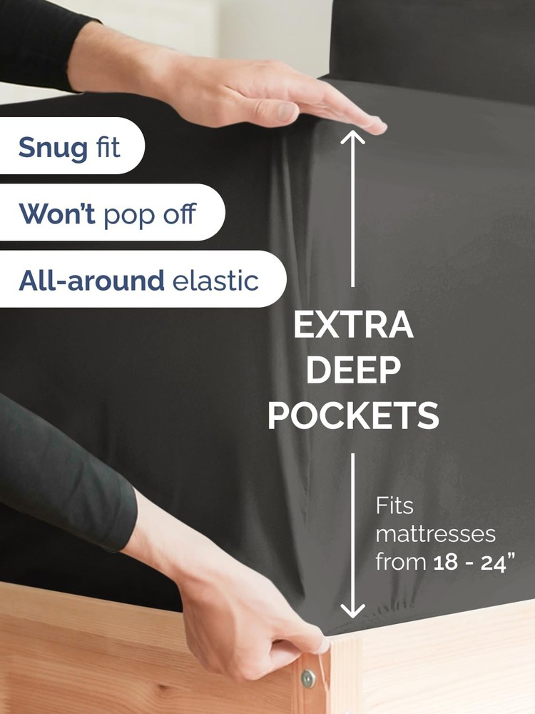 Extra Deep Twin Fitted Sheet - Hotel Luxury Single Fitted Sheet Only - Easily...