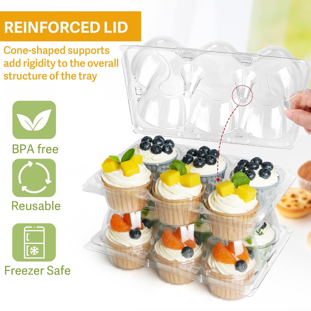 LotFancy (6 Count x 10 Sets) Cupcake Containers, Clear Plastic