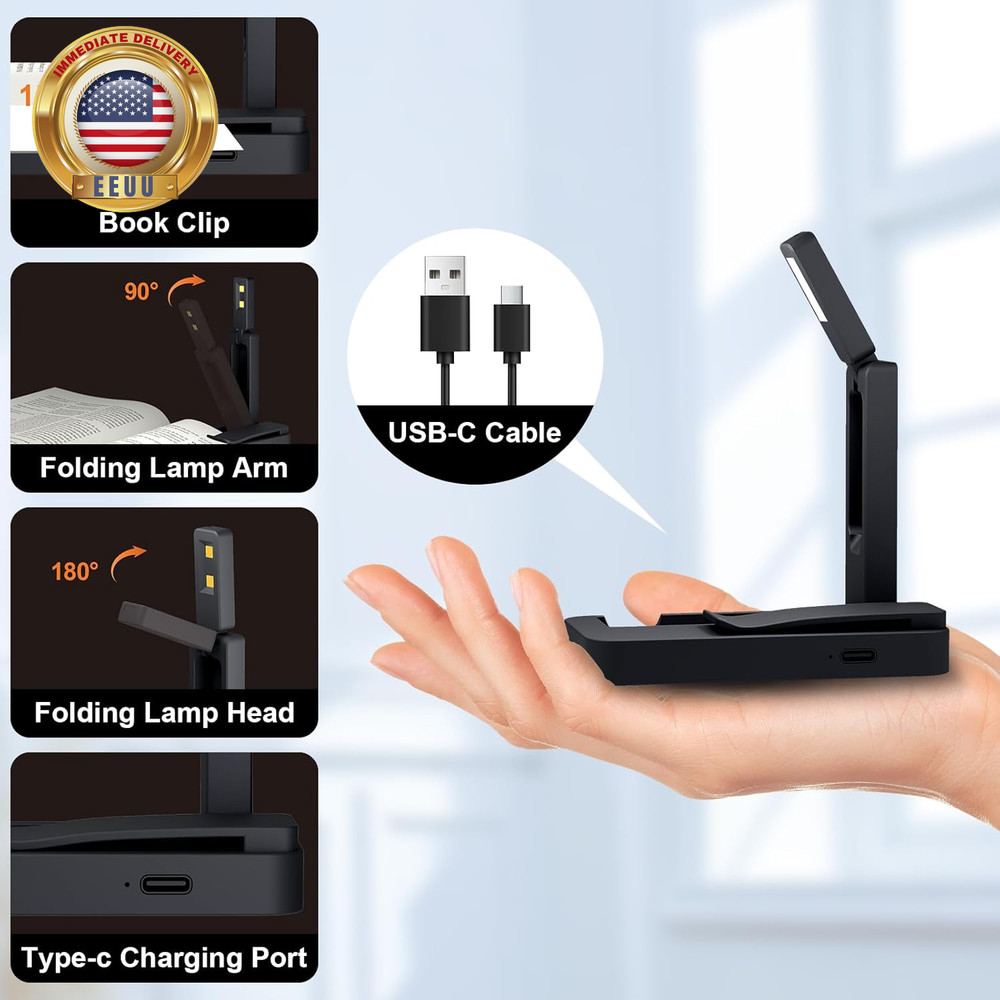 Rechargeable Book Light for Reading in Bed,Foldable & Portable Clip-On Mini Read