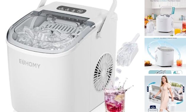 Countertop Ice Maker Machine with Handle, 26lbs Per Day, 9 Ice Cubes White