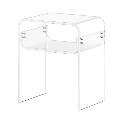 Acrylic Side Table, 2 Tiers Clear Bedside Table with Storage Shelf, Modern Recta