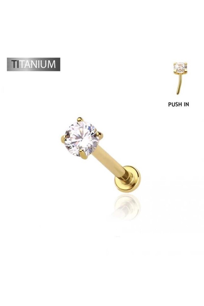 CZ Titanium Prong Push In Threadless Labret