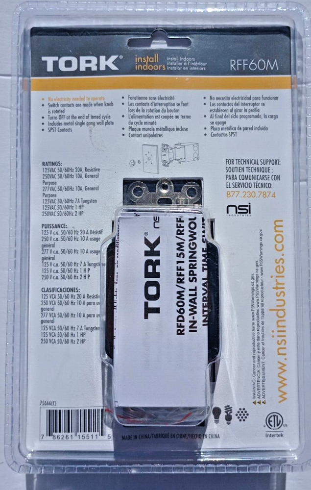 Tork In-Wall Interval Timer Switch Stainless Steel Spring Wound RFF60M Silver