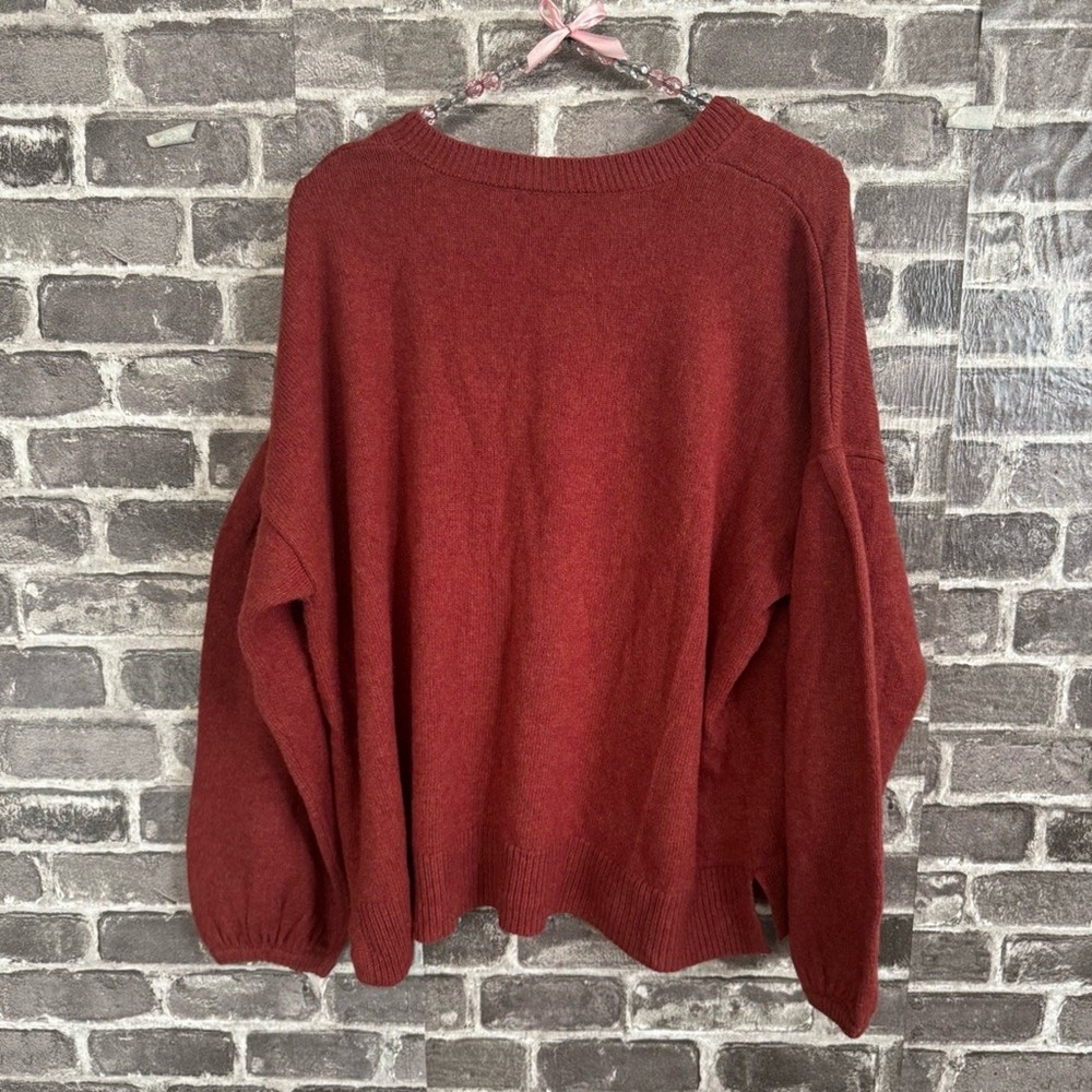 Madewell Wiltshire V-Neck Pullover Sweater rust red wool blend SIZE LARGE L