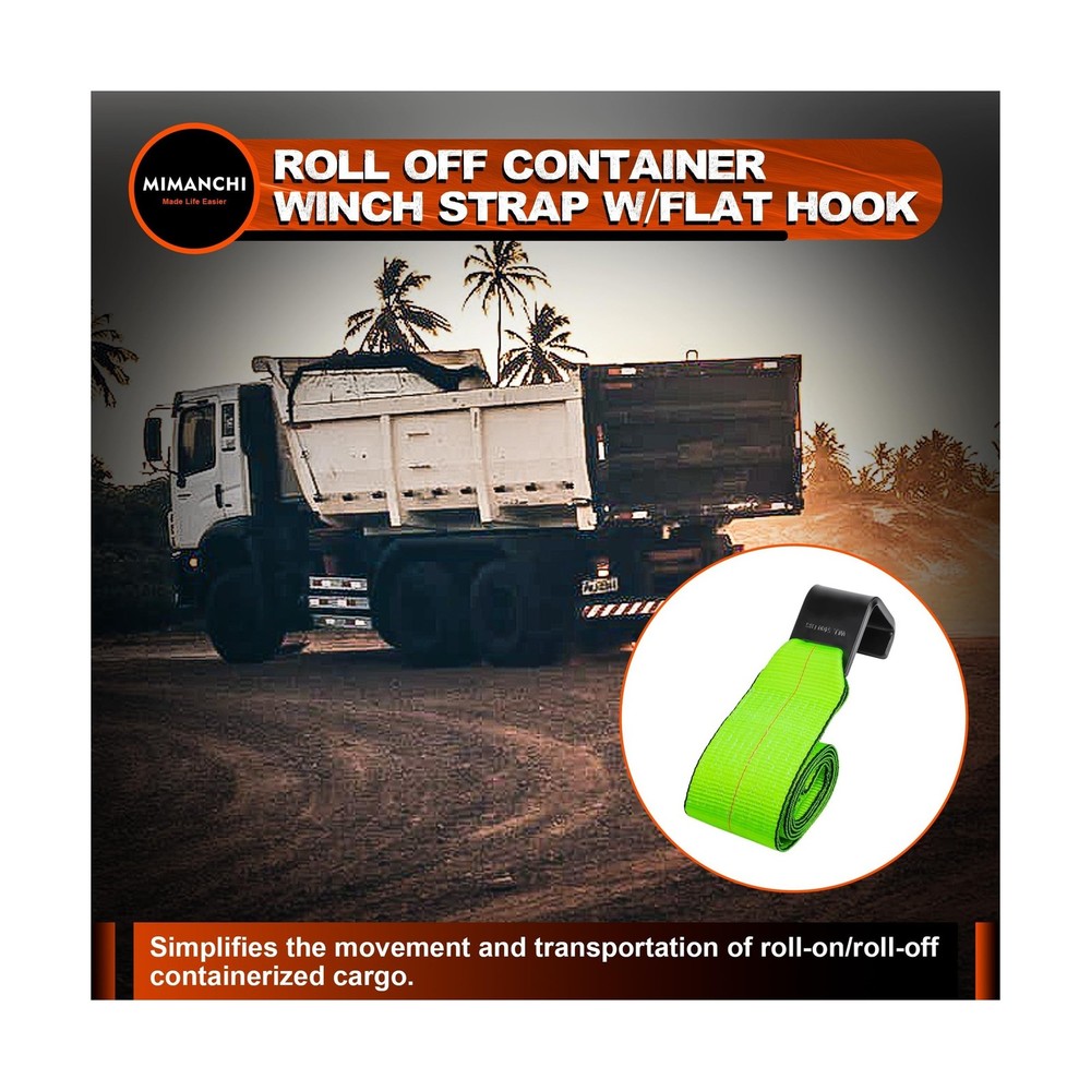4" x 5' Roll Off Container Winch Strap w/Flat Hook,Heavy Duty Tie Down Winch ...