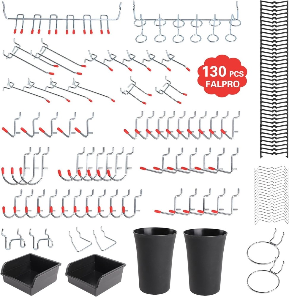 130PCS Pegboard Hooks Assortment - Peg board Hooks for Hanging Tools with Peg...